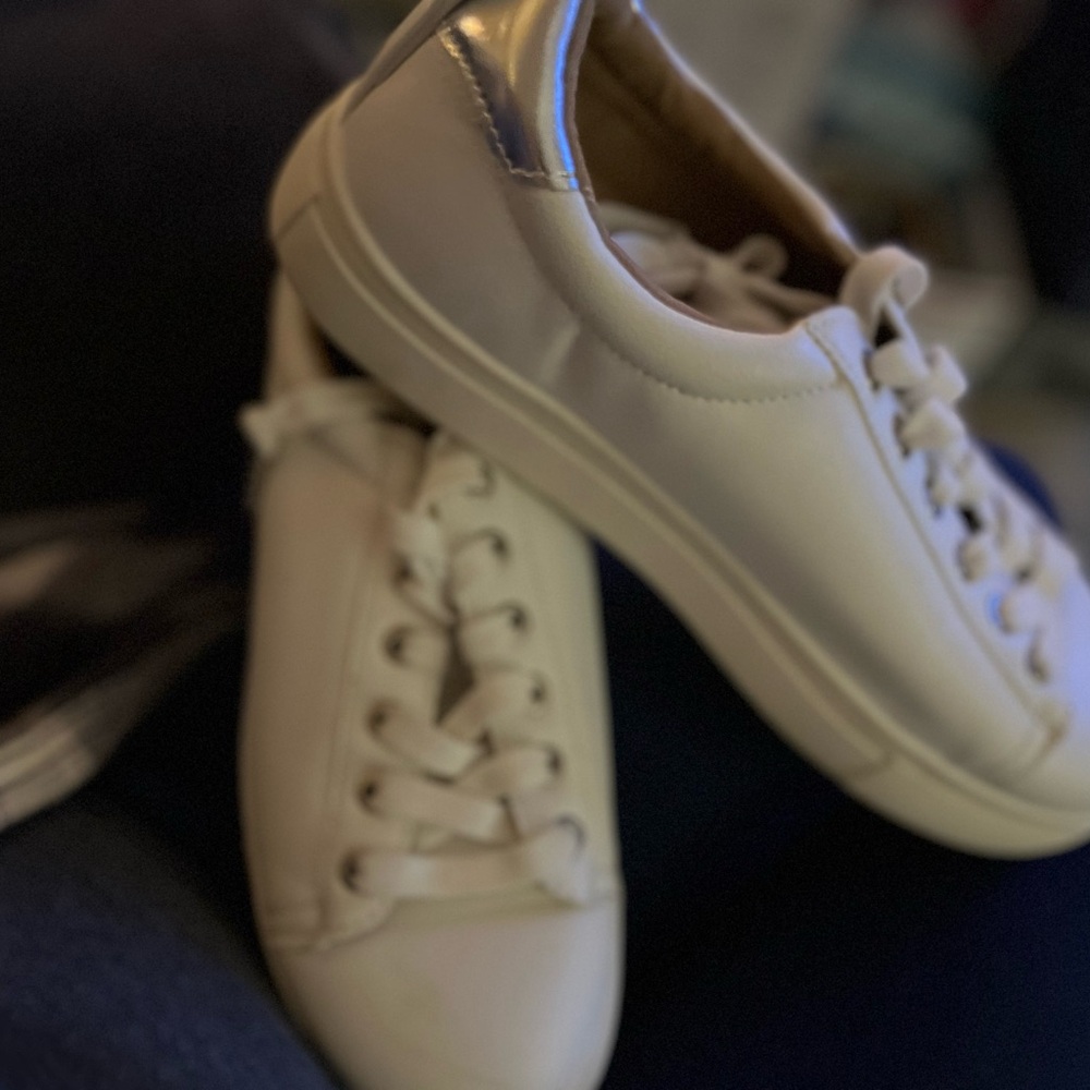 White and silver Kendall Lace-Up Sneakers